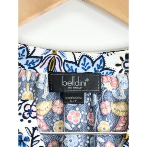 Belldini Womens Size Small Blue Floral Ruffled Long Sleeve Split Neck Blouse NWT - Picture 6 of 12